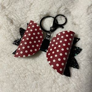 Minnie inspired faux leather bow keychain